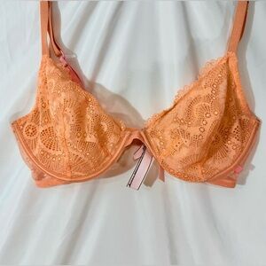 Victoria’s Secret Unlined Demi Scalloped Floral Lace Bra In A Coral Color